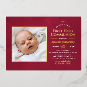 Invitation En Aluminium Communion solennelle florale géométrique bordeaux