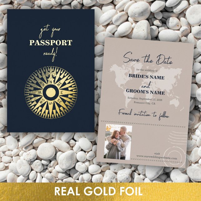 Invitation En Aluminium Compass Mariage réel Foil Enregistrer la date (Real Foil Wedding Passport Compass Save the Date Foil Invitation)