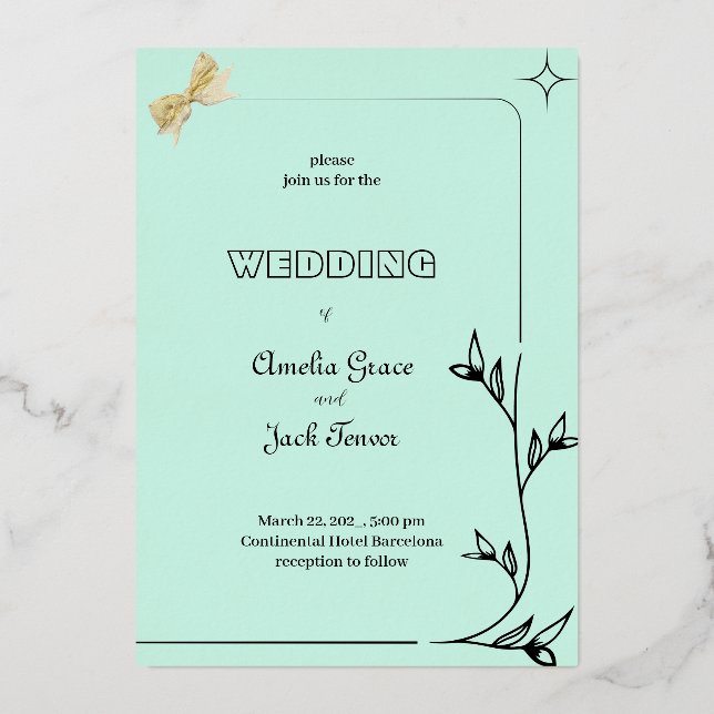 Invitation En Aluminium Conception de couleur douce romantique avec bordur (Recto)