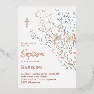 Invitation En Aluminium conception de fleurs sauvages Baptême