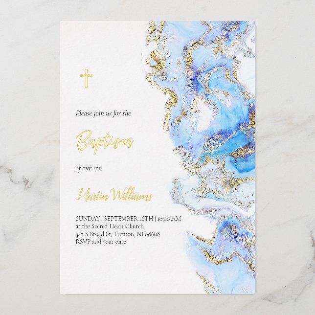 Invitation En Aluminium Conception de marbre pour fluide de baptême (Recto)