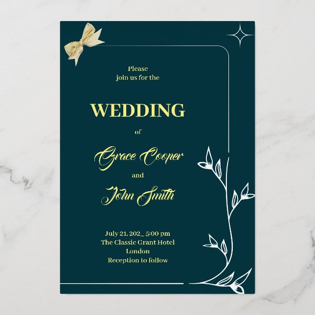 INVITATION EN ALUMINIUM CONCEPTION ÉLÉGANTE AVEC FOND BLEU FONCÉ  (Recto)