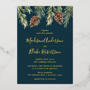 Invitation En Aluminium Cône de pin aquarelle hivernale mariage