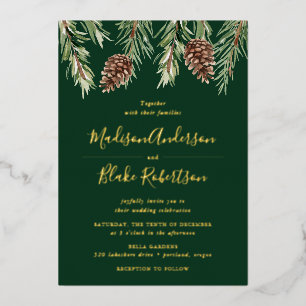 Invitation En Aluminium Cône de pin aquarelle hivernale mariage