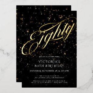 Invitation En Aluminium Confetti 80 Black Gold Elégant 80e anniversaire
