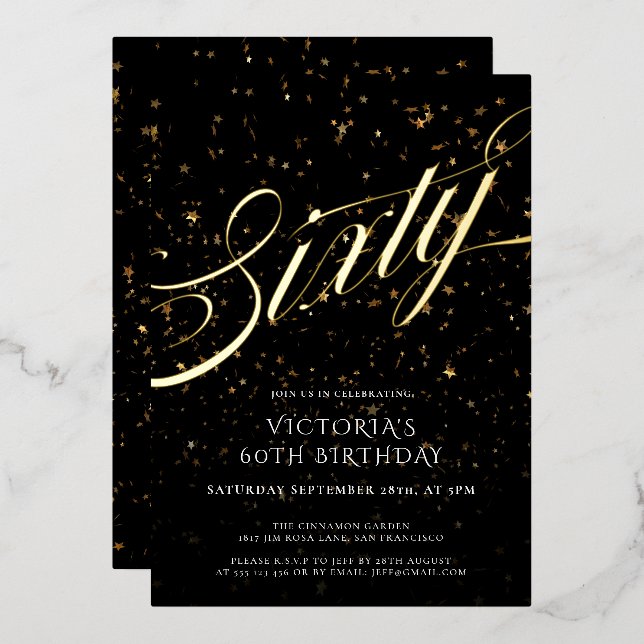 Invitation En Aluminium Confetti Black Gold Elegant Soixante-60e anniversa (Recto/Verso)