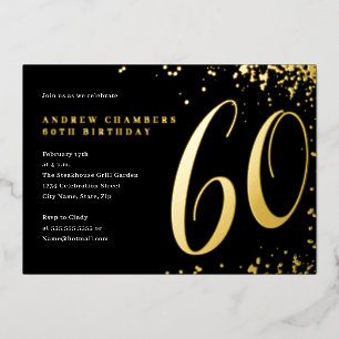 Invitation En Aluminium Confetti d'or noir 60e anniversaire