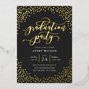 Invitation En Aluminium Confetti Elégant Script Graduation Party Foil Invi