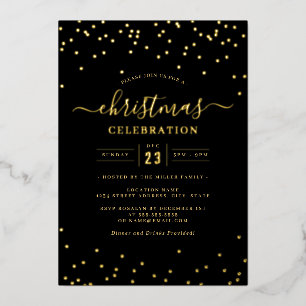 Invitation En Aluminium Confetti Gold Black Christmas Party