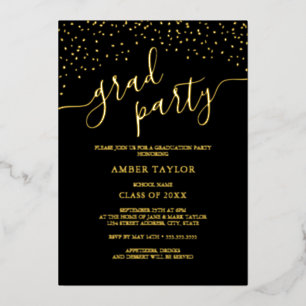 Invitation En Aluminium Confetti Gold Black Graduation Party