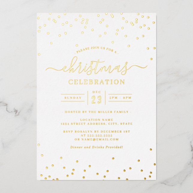 Invitation En Aluminium Confetti Gold White Christmas Party (Recto)