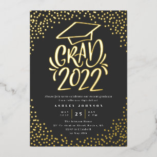 Invitation En Aluminium Confetti Lettered Grad 2022 Graduation Party Noir