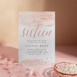 Invitation En Aluminium Confetti Pop Blush & Gold | Anniversaire du Sweet<br><div class="desc">Les invitations chic en sweet sixteen rose et gris foncé comprennent des lavages d'aquarelle rose vif en haut et en bas avec des confettis en feuille d'or et "seize" en calligraphie d'aquarelle rose. Personnalisez avec vos détails doux de fête de 16 ans sous le gris élégant.</div>