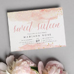 Invitation En Aluminium Confetti Pop Blush & Gold | Anniversaire du Sweet<br><div class="desc">Les invitations chic en sweet sixteen rose et gris foncé comprennent des lavages d'aquarelle rose vif en haut et en bas avec des confettis en feuille d'or et du "sweet sixteen" en calligraphie d'aquarelle rose. Personnalisez avec vos détails doux de fête de 16 ans sous le gris élégant.</div>