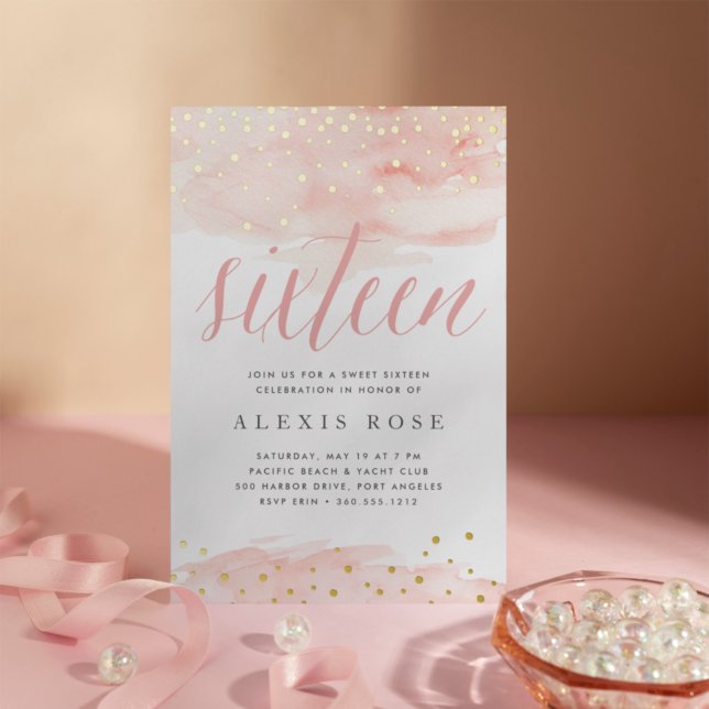 Invitation En Aluminium Confetti Pop Blush & Gold | Anniversaire du Sweet  (Créateur téléchargé)