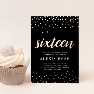 Invitation En Aluminium Confetti Pop   Sweet sixteen Anniversaire Rose Or