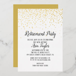 Invitation En Aluminium Confetti Retraite Party Gold