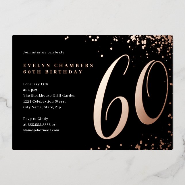 Invitation En Aluminium Confetti Rose Gold 60e Anniversaire  (Recto)