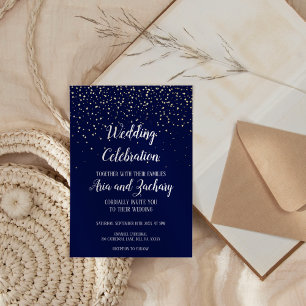 Invitation En Aluminium Confettis dorés Célébration de mariage bleu marine