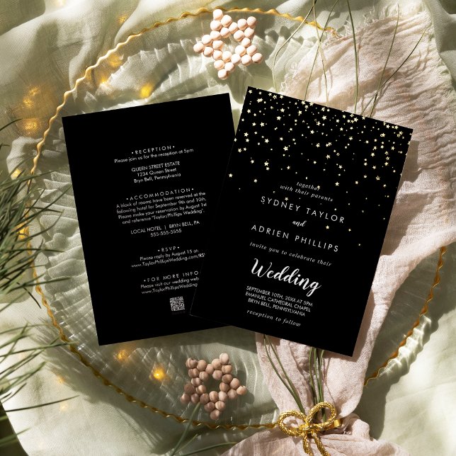 Invitation En Aluminium Confettis dorés|Recto et verso en véritable or (Créateur téléchargé)
