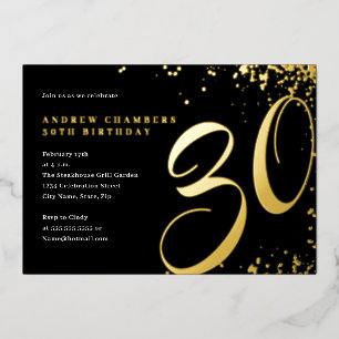 Invitation En Aluminium Confettis Or Noir 30e Anniversaire 