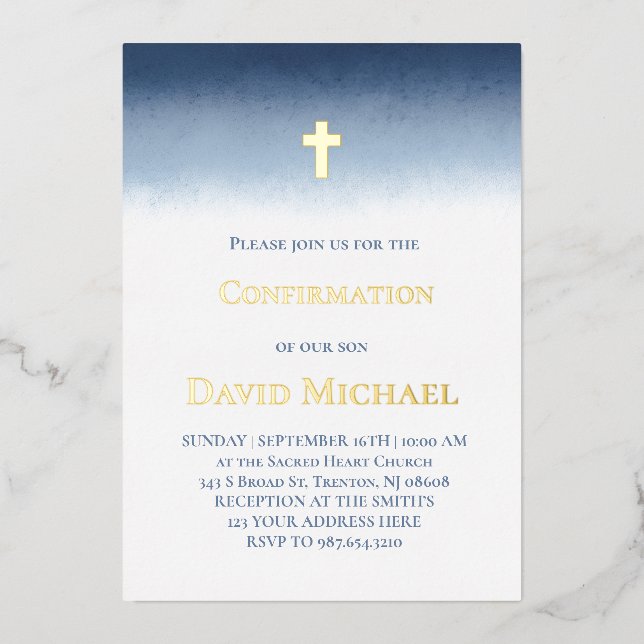 Invitation En Aluminium Confirmation aquarelle bleu foncé (Recto)