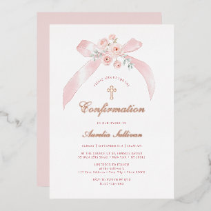 Invitation En Aluminium Confirmation au ruban rose floral