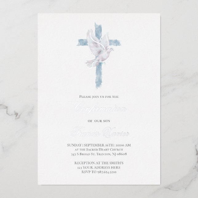 Invitation En Aluminium Confirmation Croix Bleue du Saint-Esprit (Recto)