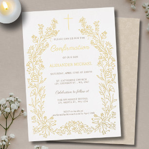 Invitation En Aluminium Confirmation croix florale moderne