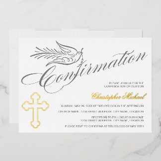 Invitation En Aluminium Confirmation de la croix et de la colombe élégante