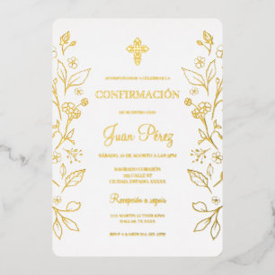 Invitation En Aluminium Confirmation espagnole or minimaliste en or
