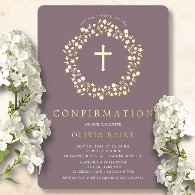 Invitation En Aluminium Confirmation Fleur Mauve (Créateur téléchargé)