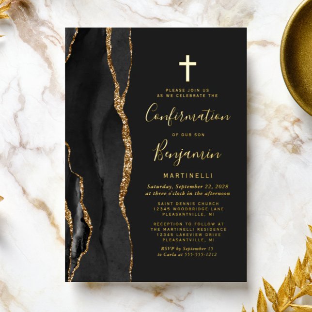 Invitation En Aluminium Confirmation Or en agate noire  (Créateur téléchargé)