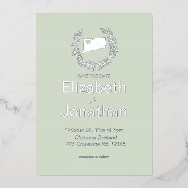 Invitation En Aluminium Connecticut Map Simple Destination Wedding (Recto)