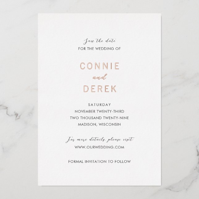 Invitation En Aluminium Connie Modern Elegant Wedding Enregistrer la date (Recto)