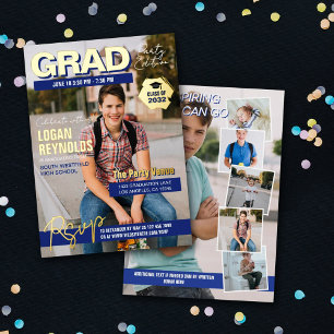 Invitation En Aluminium Cool Blue Gold Photos Magazine Couverture Graduati