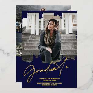 Invitation En Aluminium Cool or marine script de la graduation photo