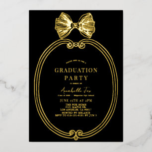 Invitation En Aluminium Coquette Gold Bow/Ribbon Black Graduation Party