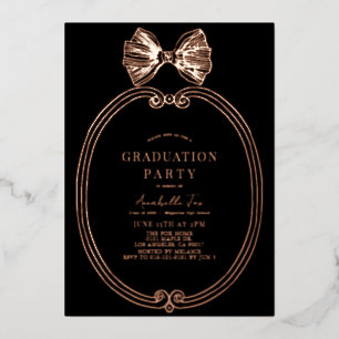 Invitation En Aluminium Coquette Gold Bow/Ribbon Black Graduation Party