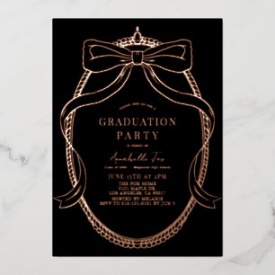 Invitation En Aluminium Coquette Gold Bow Ribbon Black Graduation Party