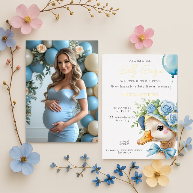 Invitation En Aluminium Coquette Silly Goose Blue Bow Baby shower (Créateur téléchargé)