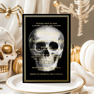 Invitation En Aluminium Costume élégant de crâne de fête d'Halloween en or