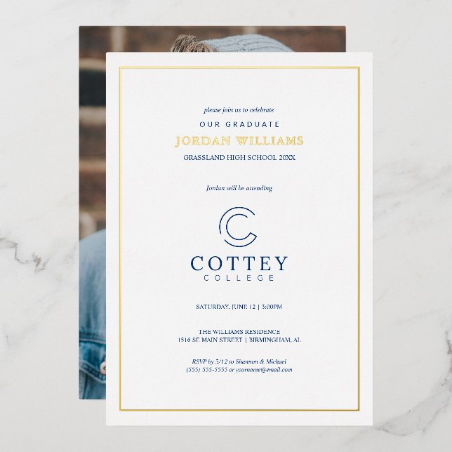 Invitation En Aluminium Cottey College (Recto/Verso)