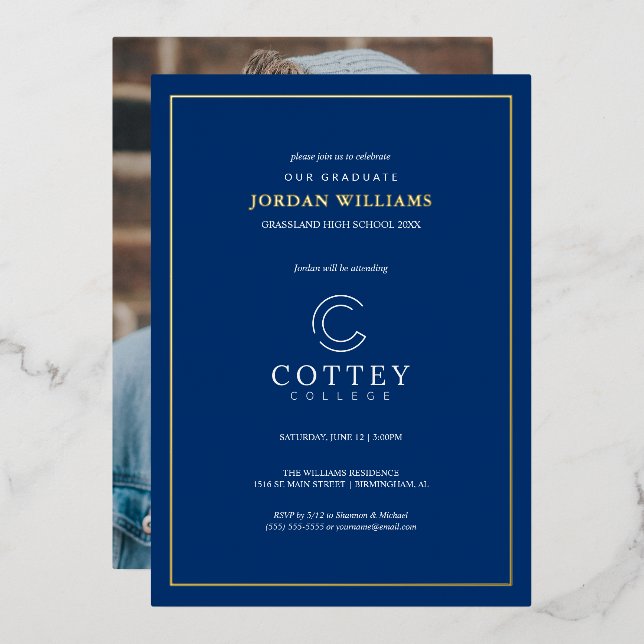 Invitation En Aluminium Cottey College (Recto/Verso)