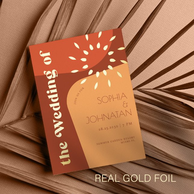 Invitation En Aluminium Coucher de soleil rétro or orange (Créateur téléchargé)