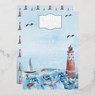 Invitation En Aluminium Coucou C'est Un Garçon Phare Océan Baby Shower