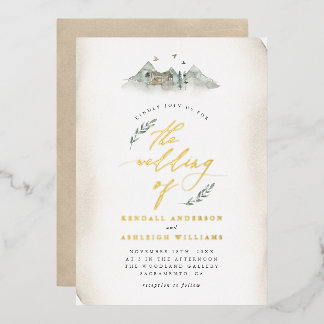 Invitation En Aluminium Country Tan Watercolor Feuilles & Mariage de monta