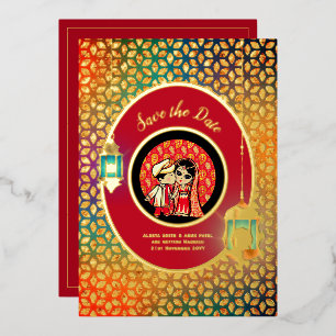 Invitation En Aluminium Couple indien OR VRAI EN FEUILLE Mignonne Sauvegar
