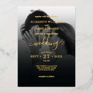 Invitation En Aluminium Couple romantique photo monochrome mariage or