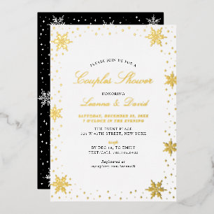 Invitation En Aluminium Couples de neige d'hiver Gold et Black Wedding sho